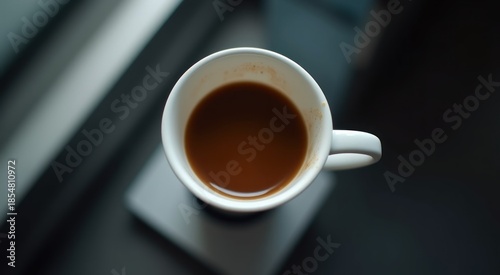 Cup of coffee on a table with a window in the background