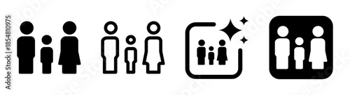 Family icon showing mother father and child care protection and population concept black transparent PNG vector illustration