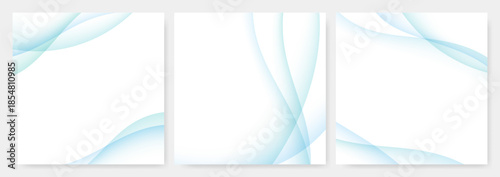 爽やかな水色のグラデーションウェーブ抽象背景セット