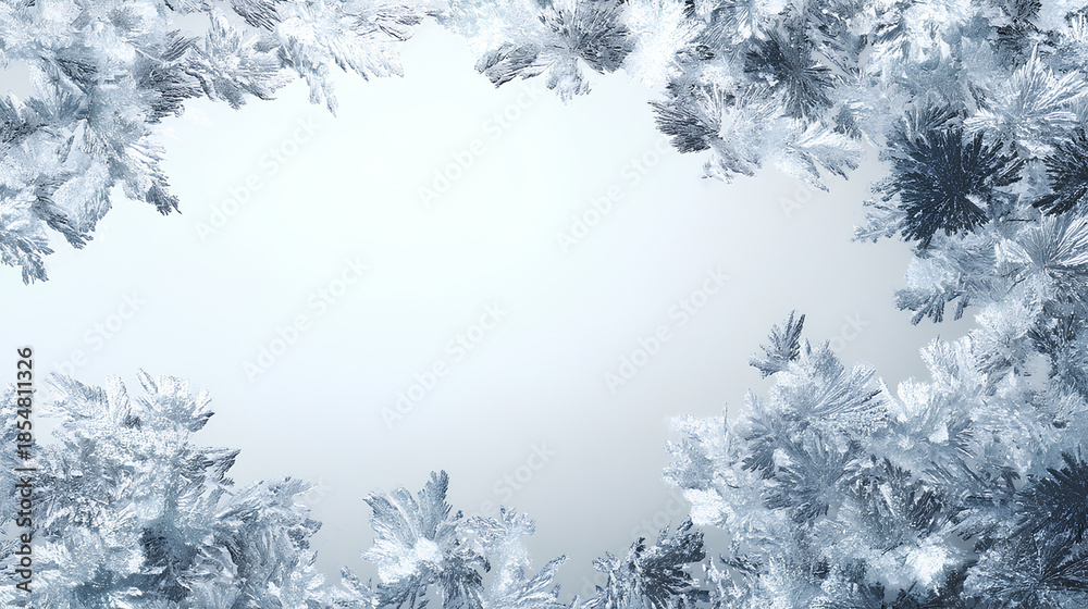 Obraz premium Beautiful ice frost patterns arranged as frame with white background
