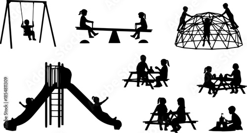 Children Playground Equipment Vector Silhouette Illustration
