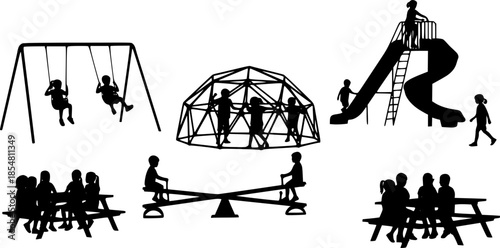 Children Playground Equipment Vector Silhouette Illustration
