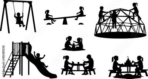 Children Playground Equipment Vector Silhouette Illustration
