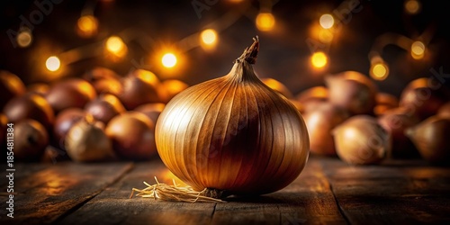 Fresh Brown Onion, Night Photography - Culinary Ingredient Stock Photo