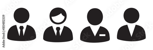 Business people icons representing diverse professionals in a corporate team setting, symbolizing collaboration and human resources.