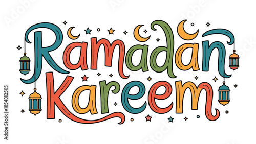 Ramadan Kareem Illustration: Festive and colorful Ramadan Kareem greetings, the illustration captures the essence of this holy month. The design features elegant calligraphy.