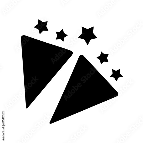 Abstract celebration with black triangles and stars on a white background
