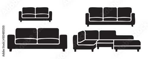 Various modern sofas and couches furniture icons collection representing different seating arrangements for home and office interiors.