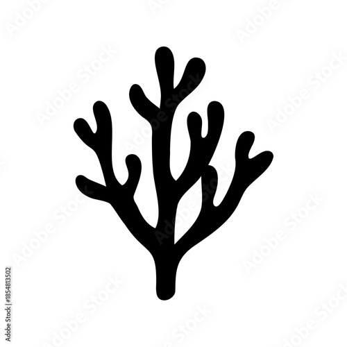 Stylized black seaweed branch icon on a white background for design