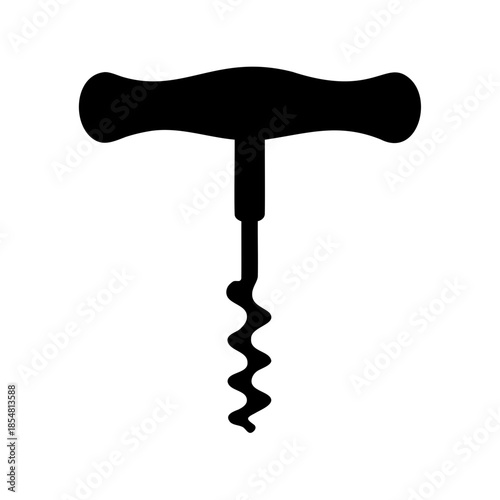 Black silhouette of a classic corkscrew on a plain white background