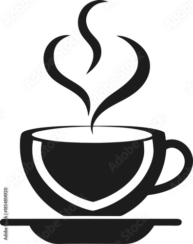 Minimalist espresso cup with steam forming heart shape silhouette vector icon , white background