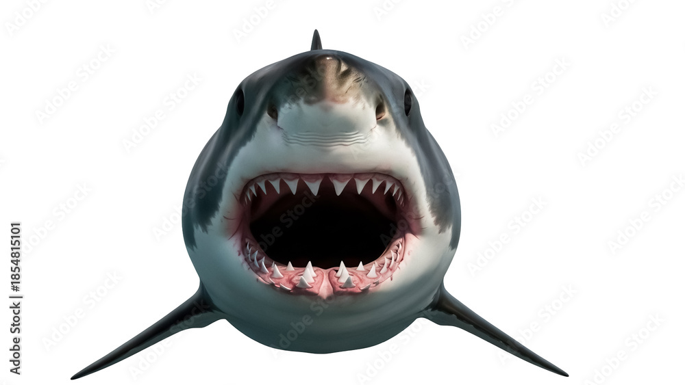 Naklejka premium Great white shark with open mouth isolated PNG, apex predator with sharp teeth on transparent background