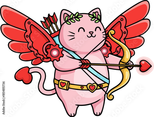 Cute Pink Cupid Cat Illustration