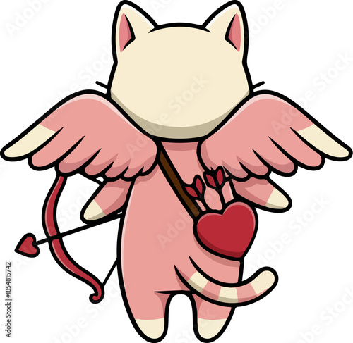 Cute pink cat cupid illustration