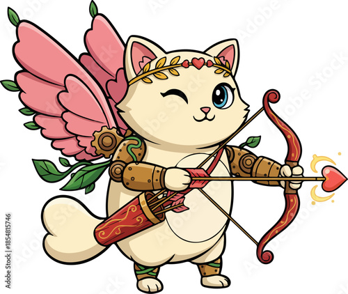Cute Steampunk Cupid Cat Archer
