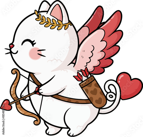 Cute Cupid Cat Valentine Illustration