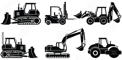 Construction Machinery Set: An array of robust construction machines, designed for diverse construction tasks, showcases industrial might and efficiency. 