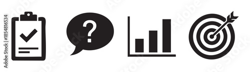 Business process icons representing planning, questions, data, and goals are essential elements for strategic development and successful project execution in any organization.