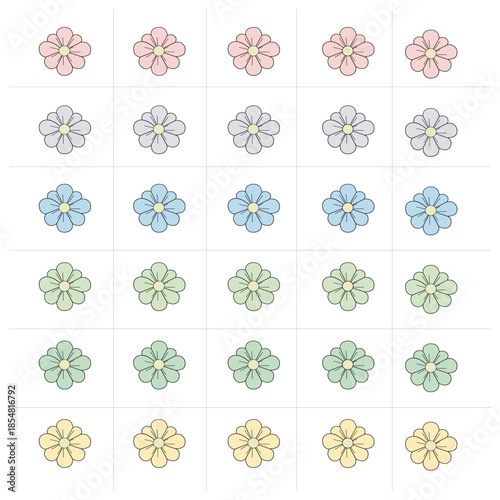 Floral Symmetry: An artful arrangement of delicate flowers, presented in a grid, showcases vibrant colors and perfect symmetry