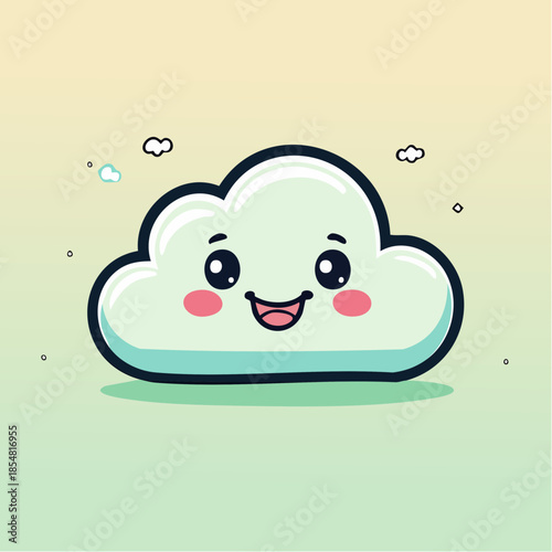 Cute cartoon cloud with a happy face and rosy cheeks.