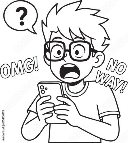 Surprised young man reacting to shocking news on smartphone