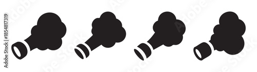 Smoke emission icons depicting various forms of industrial exhaust, air pollution, and environmental impact, suitable for warning or informational graphics.