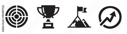 Success achievement goal progress icons symbolize the pursuit of objectives, the triumph of effort, and the upward trajectory of growth.