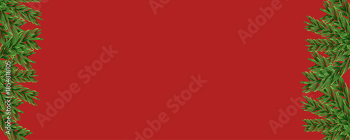 green fir branches, red banner, vector illustration of the background “Happy New Year”, red Christmas card, festive banner