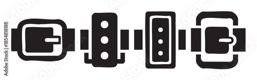 Four stylized black belt buckles and strap segments are arranged horizontally, creating a unique and interconnected design element perfect for fashion or security concepts.