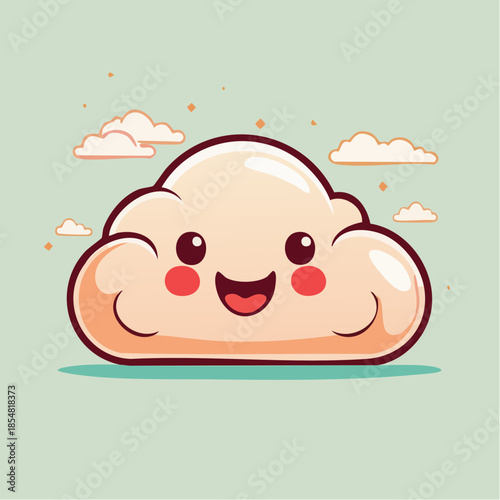 A cute cartoon cloud with a happy face, rosy cheeks, and a thick outline, set against a light green background.