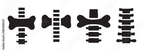 Spine bone structure medical anatomy icon set illustration depicting various stylized vertebral column designs for health and biology concepts.