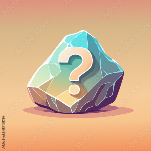 Stylized illustration of a blue crystal with a question mark on it.