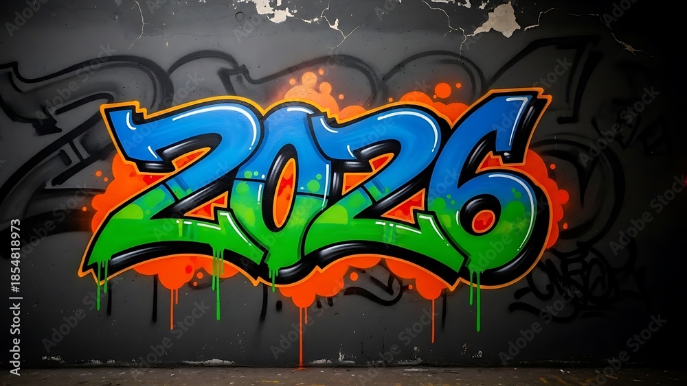 Obraz premium Colorful graffiti art illustrating numbers and design elements on textured surface