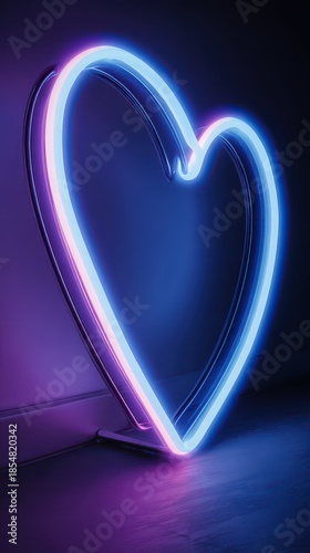 Neon Heart Sculpture Illuminated Against Dark Background