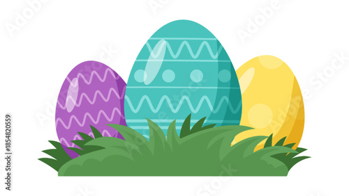 Vector illustration easter eggs on the grass