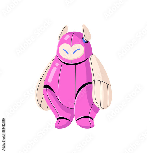 Cute alien, extraterrestrial monster. Robot from space, machine with artificial intelligence from another planet. Character of astronaut, spaceman of UFO. Flat isolated vector illustration on white