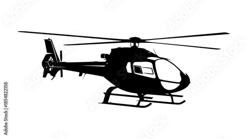 Vector illustration of a helicopter silhouette in flight, showcasing its sleek design and rotor blades