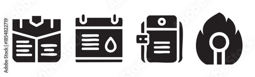 Menstruation period tracking feminine hygiene health icons illustrate important aspects of women's reproductive cycles and wellness.
