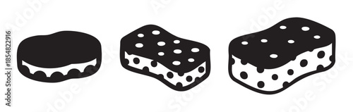 Sweet dessert cakes and chocolate treats with decorative icing and sprinkles in a simple graphic illustration style perfect for various design projects.