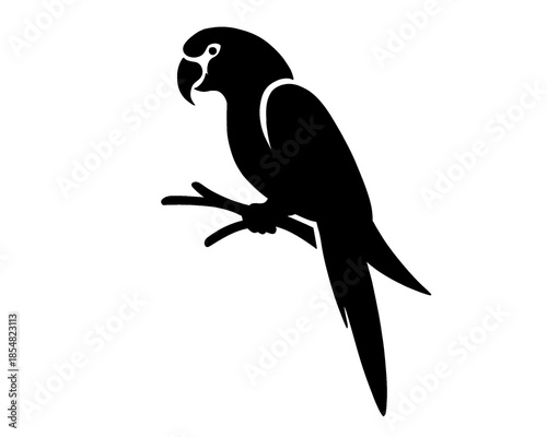 silhouette of a parrot perched on a branch, vector illustration, style 4
