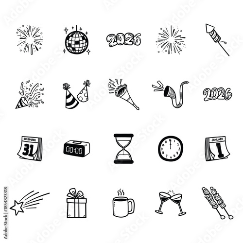 New Year Doodle Illustration Elements