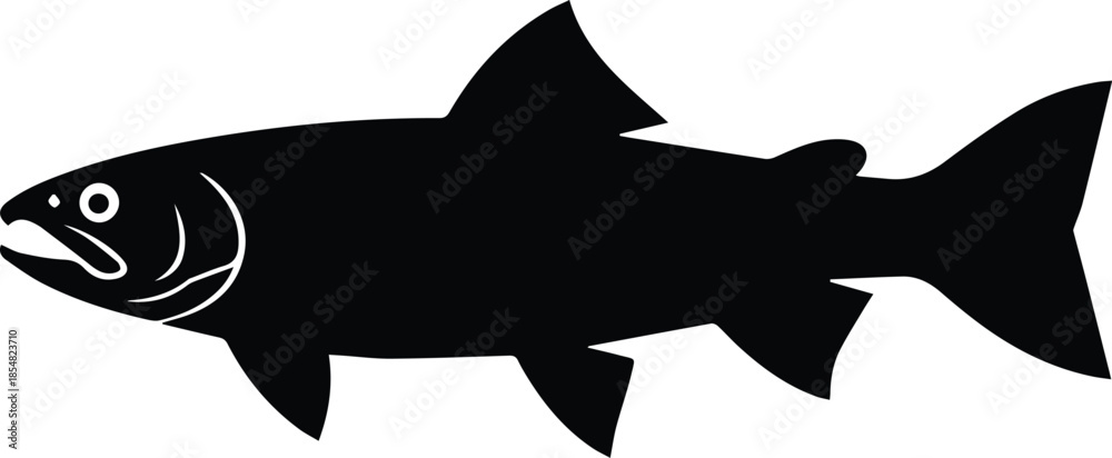 Obraz premium Minimalist black trout fish swimming silhouette vector icon