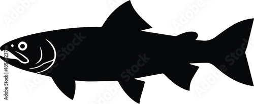Minimalist black trout fish swimming silhouette vector icon