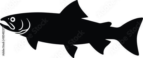 Minimalist black trout fish swimming silhouette vector icon