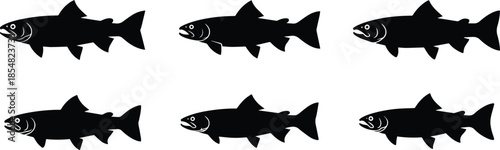 Minimalist black trout fish swimming silhouette vector icon