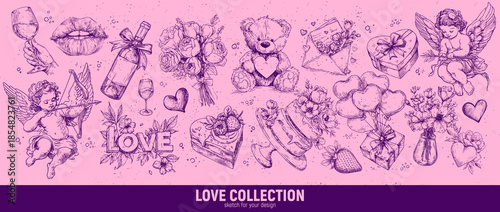 Big love set for Valentine's day. Hand-drawn vector sketch