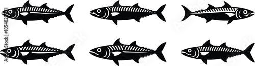 Set of Minimalist black mackerel fish silhouette vector icon