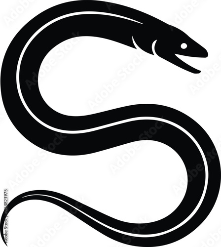 Minimalist black moray eel swimming silhouette vector icon