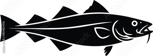 Minimalist black cod fish swimming silhouette vector icon