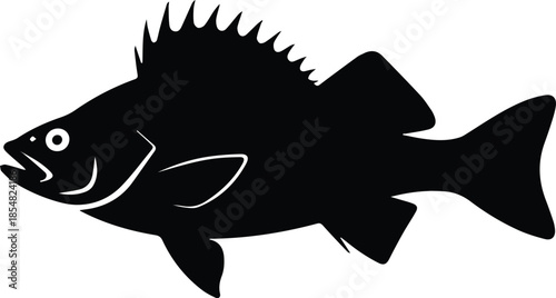 Minimalist black perch fish with spiny fin silhouette vector icon